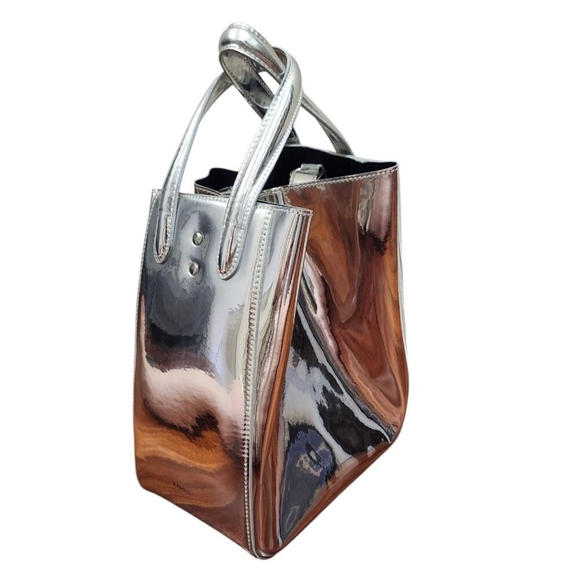 X NIHILO Silver Metallic Tote Bag Crossbody Purse Structured Modern Designer - Picture 6 of 16